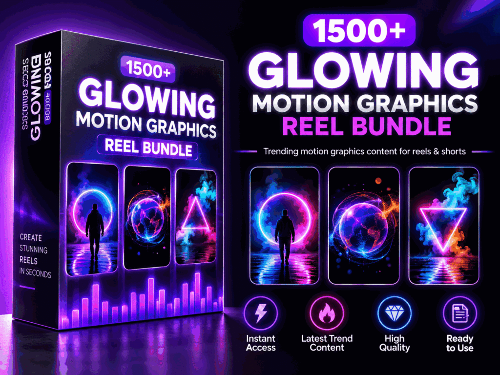 1500+ AI Glowing Motion Graphics Reels Bundle – glowing animation, neon visual loops and motion-graphics content