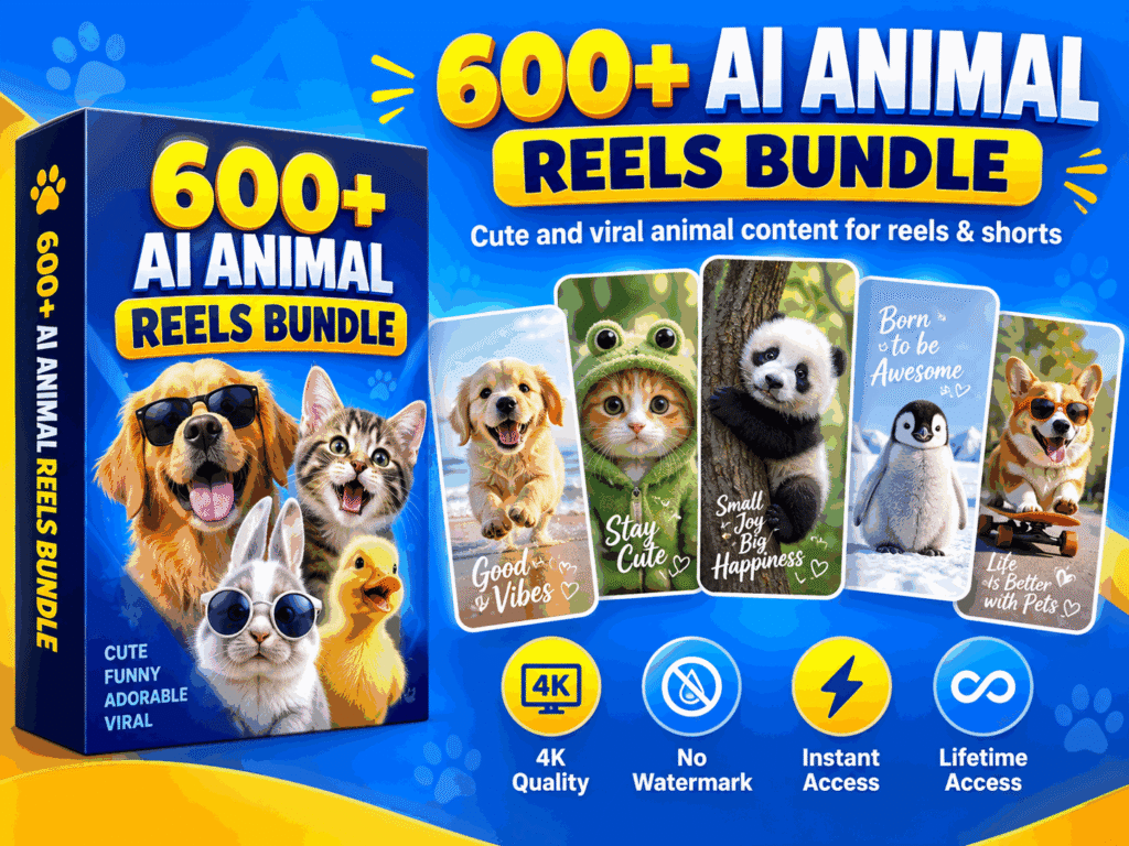 600+ AI Animal Reels Bundle – AI-generated animals, cute pet-style scenes and entertaining animal visuals