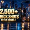 2,500+ Trick Shots Reels Bundle with metallic 3D title and a mobile video preview