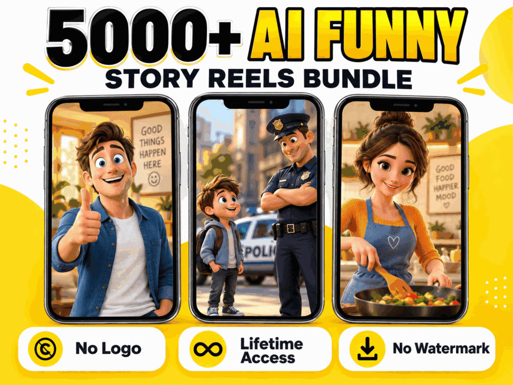 5000+ AI Funny Story Reels Bundle – AI comedy stories, animated funny characters and entertaining short narratives