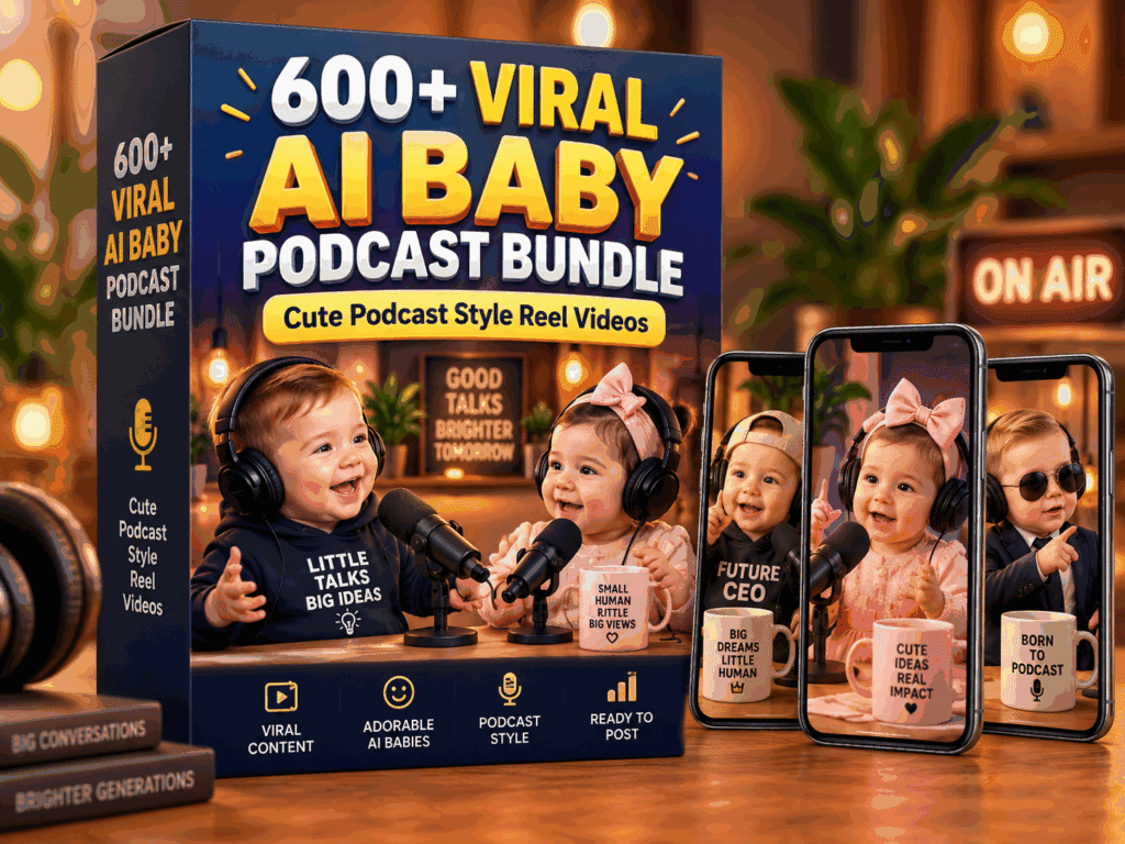 600+ AI Baby Podcast Bundle – cute AI baby hosts, podcast-style conversations and funny talking-baby scenes - Reels Bundle