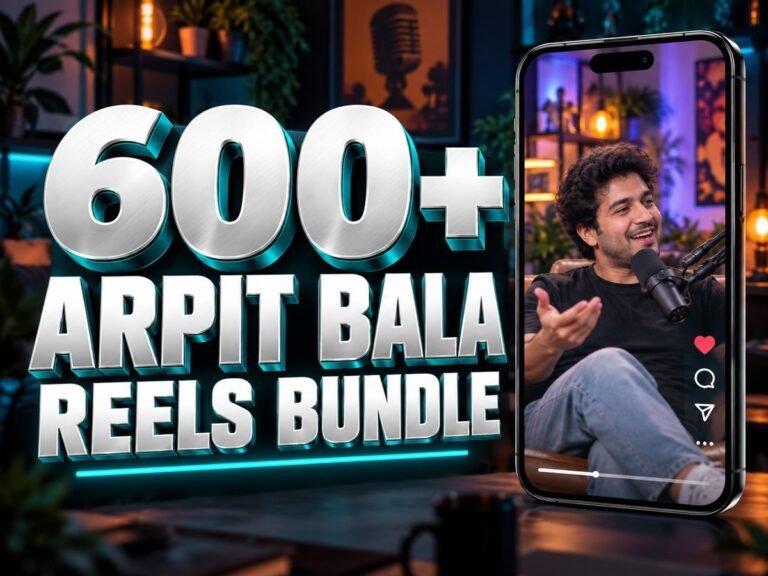 600+ Arpit Bala Reels Bundle with metallic 3D title and a mobile video preview