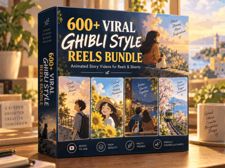600+ Ghibli Style Reels Bundle – warm anime-inspired scenes, whimsical characters and cinematic animated storytelling