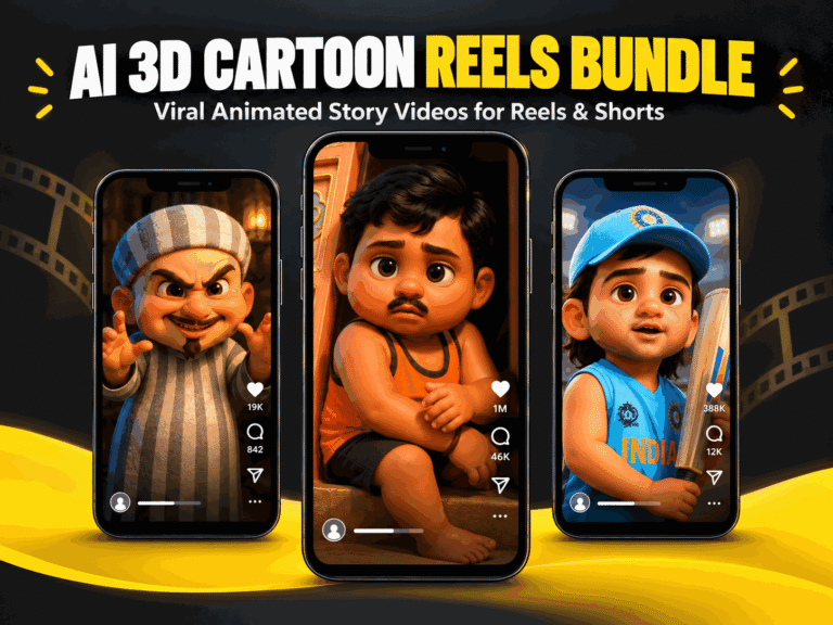AI 3D Cartoon Reels Bundle – 3D cartoon characters, animated story scenes and expressive AI-style visual content
